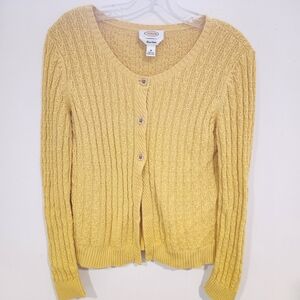 Talbots Cable-Knit Cardigan Sweater Button Front Yellow 100% Pima Cotton Size M